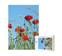 Poppies On Blue Sky,300 Pieces Wooden Jigsaw Family Game Jigsaw Puzzles for Adults Teens