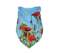 Poppies On Blue Sky,Bib Scarf Triangle Hood Adjustable Pet Scarf Washable Hood Suitable for Small, Medium and Large Dogs and Cats