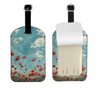 Poppies on Blue Sky Print Bag Tags Stylish Luggage Tag 4.3 x 2.76 Inch Essential Travel Accessory Suitcases