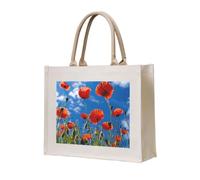 Poppies On Blue Sky Print Eco-Conscious Tote Bag Unisex Large Reusable Everyday Office Shopping Beach Travel