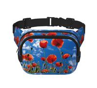 Poppies on Blue Sky print Fanny Pack Waist Packs with Extender for Men Women, Waist Bag Hip Pack with Zipper Pockets, Black, One Size