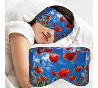 Poppies On Blue Sky Print Full Coverage Sleep Mask,Eye Mask Portable for Travel Office Nap Shift Work