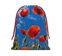 Poppies On Blue Sky Print Gift Stylish Pouches Holiday Celebration Wrapping Supplies Indoor Outdoor Daily Use