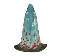 Poppies On Blue Sky Print Hooded Cloak Unisex Variety Wizard Robe Halloween Cosplay And Carnival Gothic