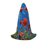 Poppies On Blue Sky Print Hooded Robe Adult Wizard Robes Monk Priest Cloak Halloween Cosplay Knight Hood Cape, Black, S