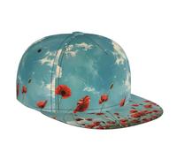 Poppies On Blue Sky Print Lightweight Baseball Cap Breathable Mesh Hat Lightweight Summer Outings Beach Days