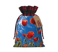 Poppies On Blue Sky Print Pouch Goody Christmas Drawstring Gift Bags Xmas Treats Bag Holiday Candy Wrapping Bags
