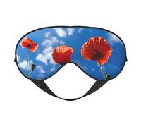 Poppies on Blue Sky Print Sleep Eye Mask - Light Blocking for Deep Sleep Home Travel Use Ultra Soft