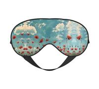 Poppies On Blue Sky Print Soft Eye Mask, Adjustable Strap Soft Eye Cover Blindfold for Travel Yoga Nap Shift Work