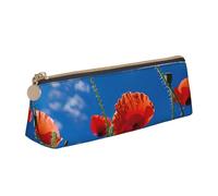 Poppies on Blue Sky Print Stylish Pencil Case Large Capacity 8.3 x 2.2 x 2.4In Triangle Pouch Daily Essentials