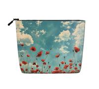 Poppies On Blue Sky Print Toiletry Bag Cosmetic Bag Large Capacity Travel Makeup Bag for Women for Daily Use Travel
