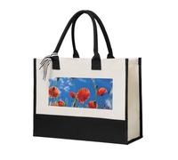 Poppies On Blue Sky Print Tote Bag Eco-Friendly Large Capacity For Beach Travel Office Canvas Present Bags