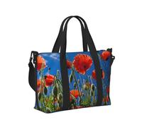 Poppies on Blue Sky Print Travel Hand Bag for Women Men Foldable Weekend Vacation Journeys Tote Shoulder Bags