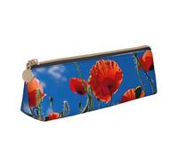 Poppies on Blue Sky print Triangle Box Multi functional Makeup Bag, Office Travel and Daily Stationery Storage, White, One Size, Lightweight