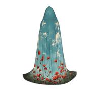 Poppies On Blue Sky Print Unisex Hooded Cloak For Wizard Carnival Halloween Christmas Cosplay Costume Robe