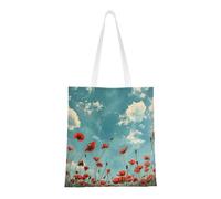 Poppies On Blue Sky Print Versatile Tote Reusable Shopping Bag Lightweight Travel Work Gym All Seasons Use