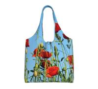 Poppies On Blue Sky,Reusable Tote Bags Grocery Bags Large Capacity Canvas Shopping Shoulder bag