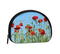 Poppies On Blue SkySmall Makeup Sanitary Napkin Storage Bag,Women's Cosmetic Coin Purse