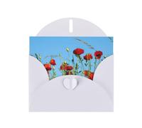 Poppies On Sky Printing Horizontal Love Buckle Pearl Paper Holiday Greeting Card With Envelopes For Friends, Family