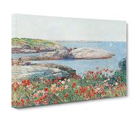 Poppies On The Isles Of Shoals By Childe Hassam Classic Painting Canvas Wall Art Print Ready to Hang, Framed Picture for Living Room Bedroom Home Office Décor, 24x16 Inch (60x40 cm)