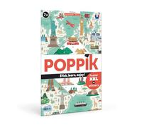 POPPIK 1841167 Sticker Poster, World Journey, Interactive Learning Poster with Stickers, Multilingual World Map for Children Aged 7 Years and Above, 68 x 100 cm