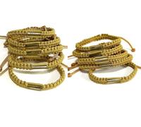 poppip 10 pack of Thai Handcrafted Handmade Buddhist Amulet Takrud Agjustable Yellow Rope Cord Macrame Wristband Charm Bracelets For Men Women Lucky Gift Friend Love Couples