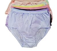 poppip 6 pcs Hip 36-40 inches Sheer Nylon with lace granny Brief Underwear woman silk panty high full waist plus size smoothing coverage giant adult elderly, Random Color, Large