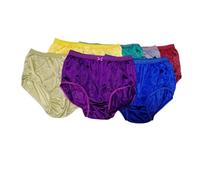 poppip 6 pcs Thai Solid Sheer Nylon with lace Hip 33-38 inches granny Brief Underwear woman silk panty high full waist plus size smoothing coverage women adult elderly, Random Color, M