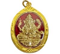 poppip HINDU GOD GANESHA OM FOR SUNDAY BORN RED COLOR AMULET GOLD COLOR PLATE PENDANT SUCCESS REMOVE OBSTACLE