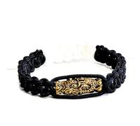poppip Thai Amulet Buddhist Handmade Adjustable YIN-YANG black- White Cord Rope String Bracelet With Gold Color Brass Energy Talisman Takrud Naga Yant For Adult Luck Protect Harm Evil