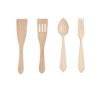 PoPproduct® - Wooden kitchen utensils, wooden spatulas, kitchen utensils made in Spain with natural beech wood. Set of 4: two spatulas + spoon and fork.