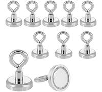 POPPSTAR 10 Eyebolt Magnets, Neodymium (Clamping Force 36 kg, Diameter 32 mm) Super Strong, Silver