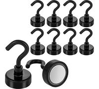 POPPSTAR 10 Pieces Magnet Hook Black Small (Clamping Force 12 kg (26 lbs), Length 4 cm, Diameter 2 cm) Mini Neodymium Hook Magnets