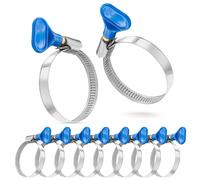 Poppstar 10x Hose Clamps with Wing Nut Stainless Steel, Clamping Range 32-50 mm, W2 Quality, Blue