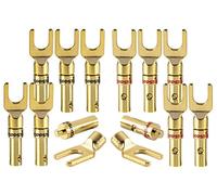 Poppstar 12x Cable Lugs, Fork Plug for electrical connection with speaker cables, up to 4mm², 24k gold-plated