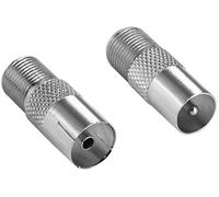 POPPSTAR 2 x SAT Adaptor Coaxial Antenna F-Female, 1x to IEC Antenna Plug, 1x to Antenna Socket), Coax Coupling for Coaxial Cable - Antenna Cable, Silver