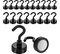 POPPSTAR 20 Pieces Magnet Hook Black Small (Clamping Force 12 kg (26 lbs), Length 4 cm, Diameter 2 cm) Mini Neodymium Hook Magnets