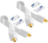 POPPSTAR 2x 28cm SAT Window Feedthrough (0.2 mm window feedthrough SAT cable very flat), Coupling (F-connector), gold-plated contacts, 4 adhesive pads, white