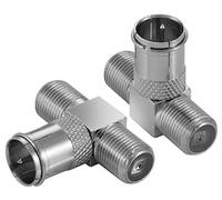 POPPSTAR 2x Sat TV Coax distributor T-piece (F-quick plug: 2x F-socket 1x F-plug), silver