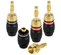 POPPSTAR 4x high end banana plugs (shielded), bananas for speaker cables (up to 6 mm²), speaker, AV receiver, 24k gold-plated (2x black, 2x red)