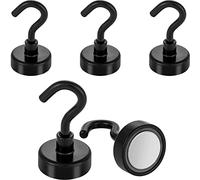POPPSTAR 5 Pieces Magnet Hook Black Extra Strong (Clamping Force 23 kg (50 lbs), Length 4.5 cm, Diameter 2.5 cm) Neodymium Hook Magnets Large