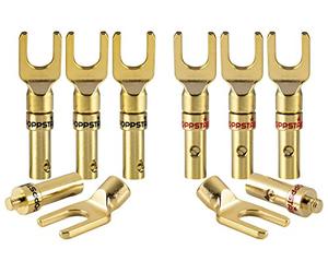 Poppstar 8x Cable Lugs, Fork Plug for electrical connection with speaker cables, up to 4mm², 24k gold-plated