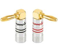 Poppstar Banana plug angled, for cables up to 4 sq mm screwed or 6 sq mm soldered, 24k gold plated contacts, pack of 2