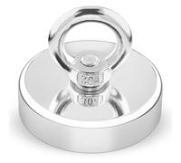 POPPSTAR Eyelet Magnet, Neodymium (Adhesive Force 160 kg, Diameter 60 mm) Extra Strong, Silver