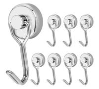POPPSTAR Magnet Hook Extra Strong Rotatable 8 Pieces (15 kg Clamping Force, Length 4.3 cm, Diameter 2 cm) Neodymium Hook Magnets, Silver