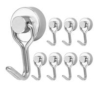 POPPSTAR Magnet Hook Extra Strong Rotatable 8 Pieces (8 kg Clamping Force, Length 3.3 cm, Diameter 1.6 cm) Neodymium Hook Magnets, Silver