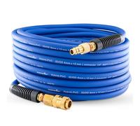 Poppstar PVC Hybrid Compressed Air Hose 15m, ID 6mm, Brass Quick Coupling 1/4", 20 bar, Blue