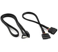 Poppstar Sata 3 Data Cable with Molex Sata Adaptor (60 cm Sata 3 Cable (Straight 90° Plug) 30 cm Molex to S-ATA Power Adapter (4-Pin to 15-Pin Sata)), Sleeved, Black