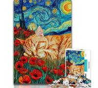 Poppy And Orange Cat Jigsaw Puzzles for Adults,Decompressing Intellectual Educational Toy Birthday Present,Gifts,Wall Art 50x75cm