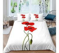 Poppy Bedding Set for Kids Girls Red Floral Comforter Cover Chic Blossom Flowers Duvet Cover White Bedding & Linen Single Size Bedding 2Pcs